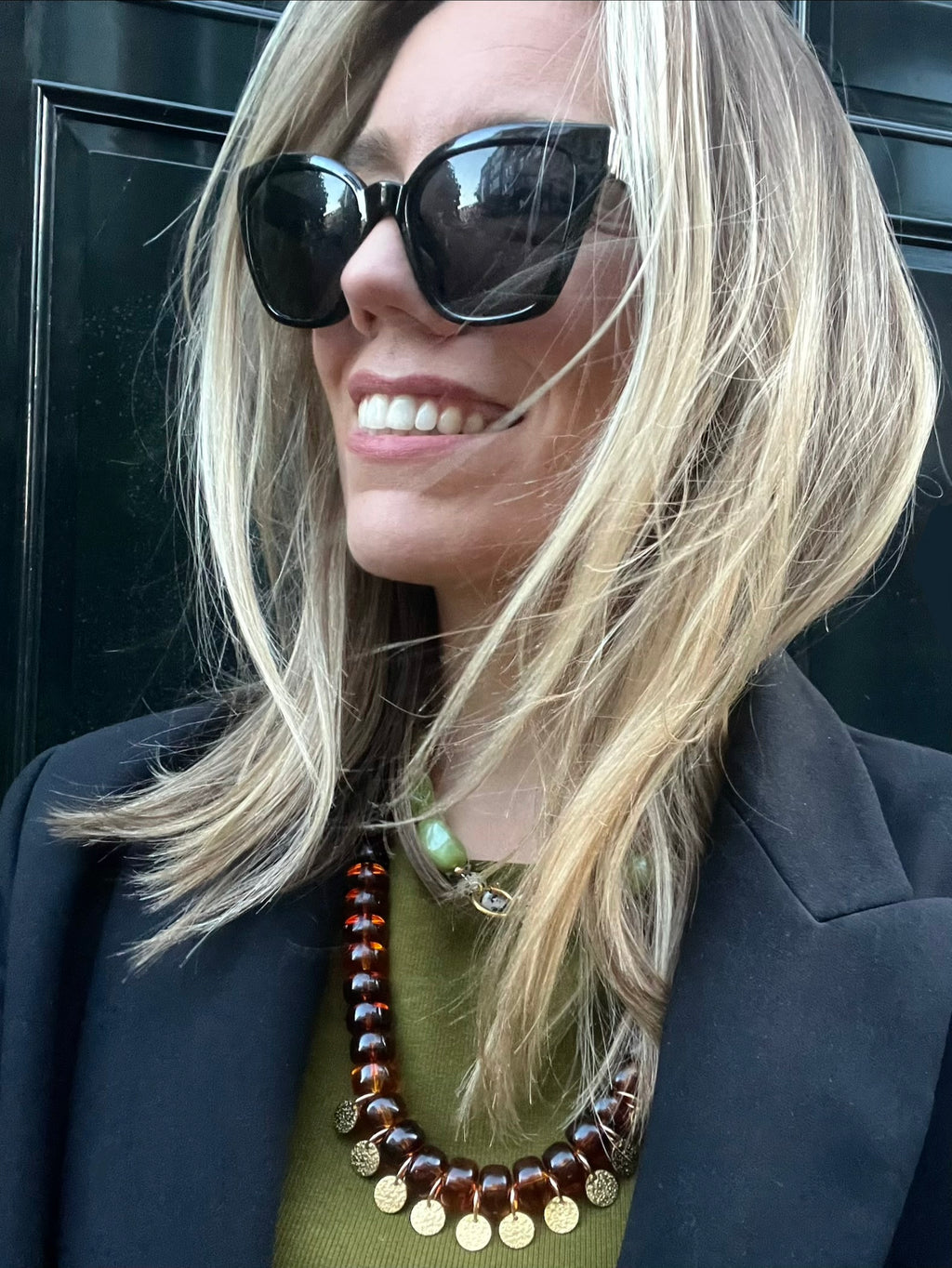 Coin Fringe Necklace Amber