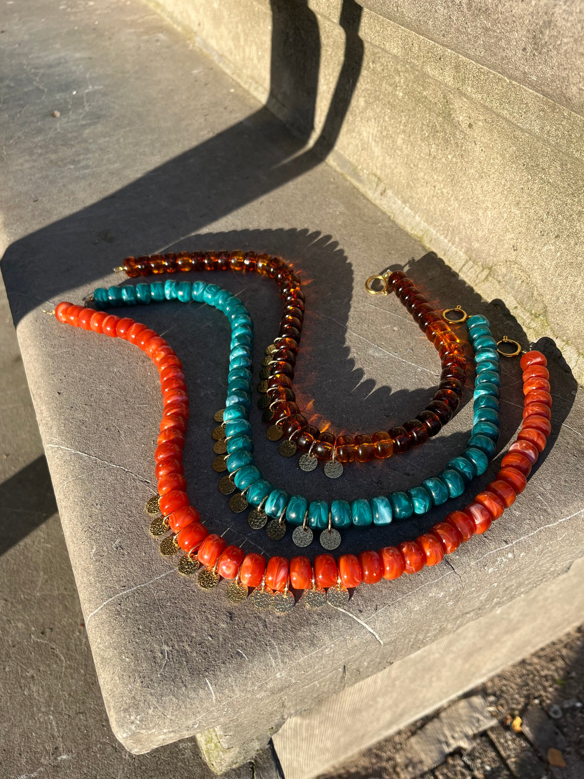 Coin Fringe Necklace Amber