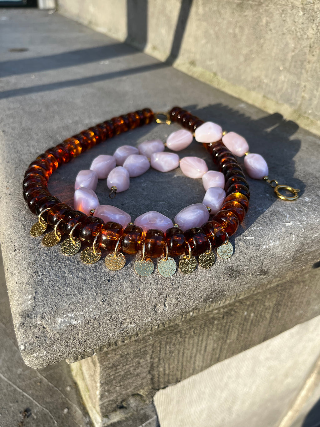 Coin Fringe Necklace Amber