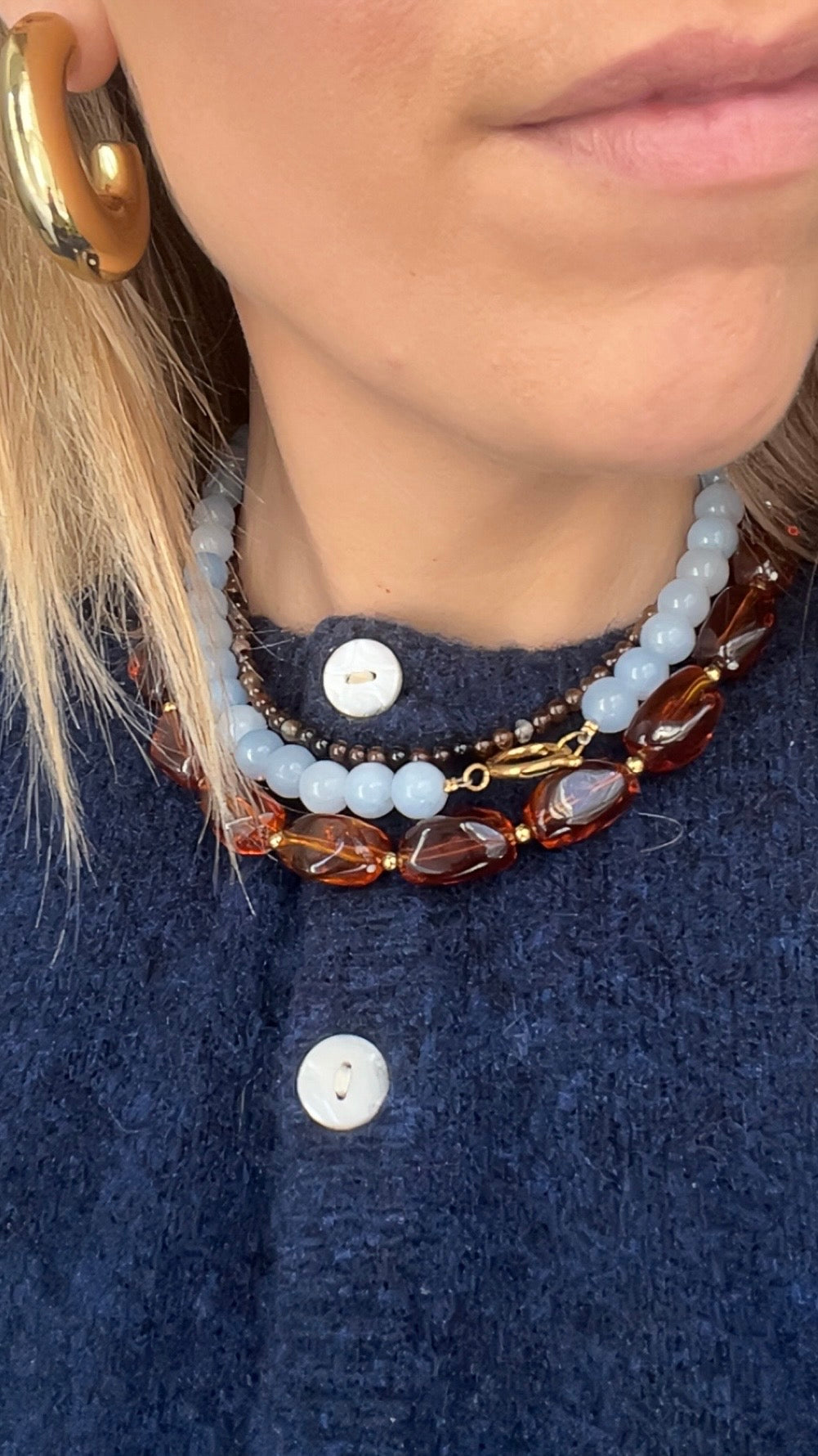 10mm Natural Stone Necklace Aquamarine