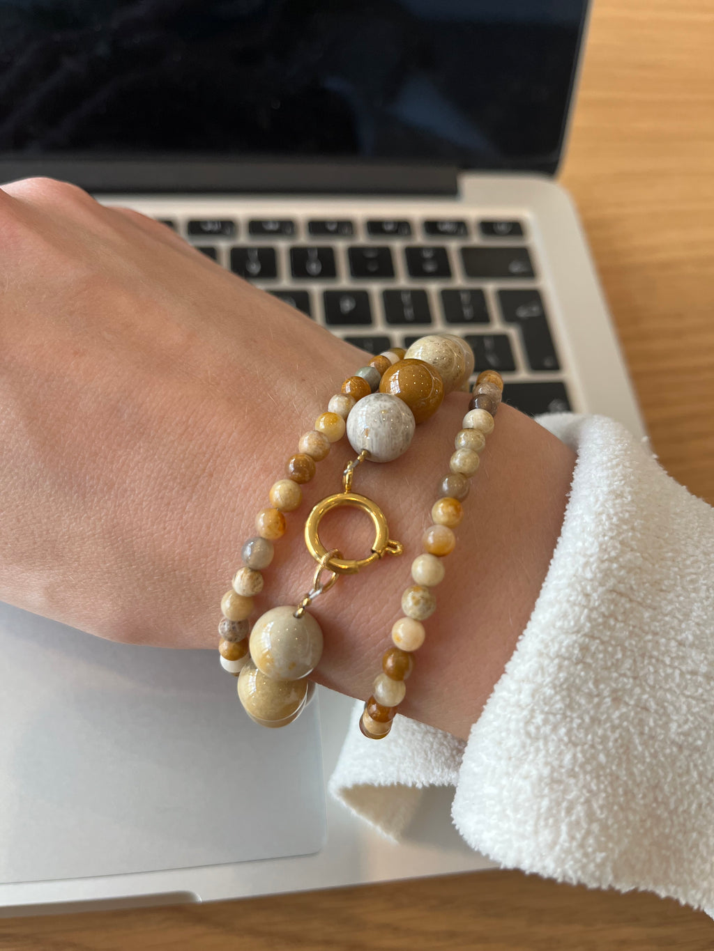 10mm Natural Stone Bracelet Chrysanthemum Agate